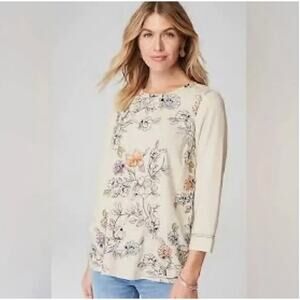 NWT J. Jill Botanical Gardens Floral Embroidered Linen Blend Top Shirt Large